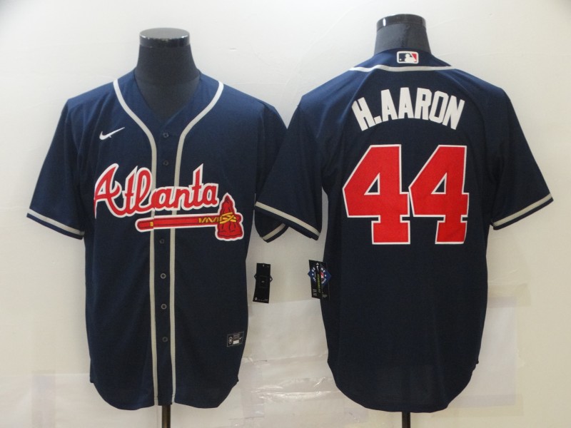 Men's Atlanta Braves Hank Aaron #44 Navy Jersey